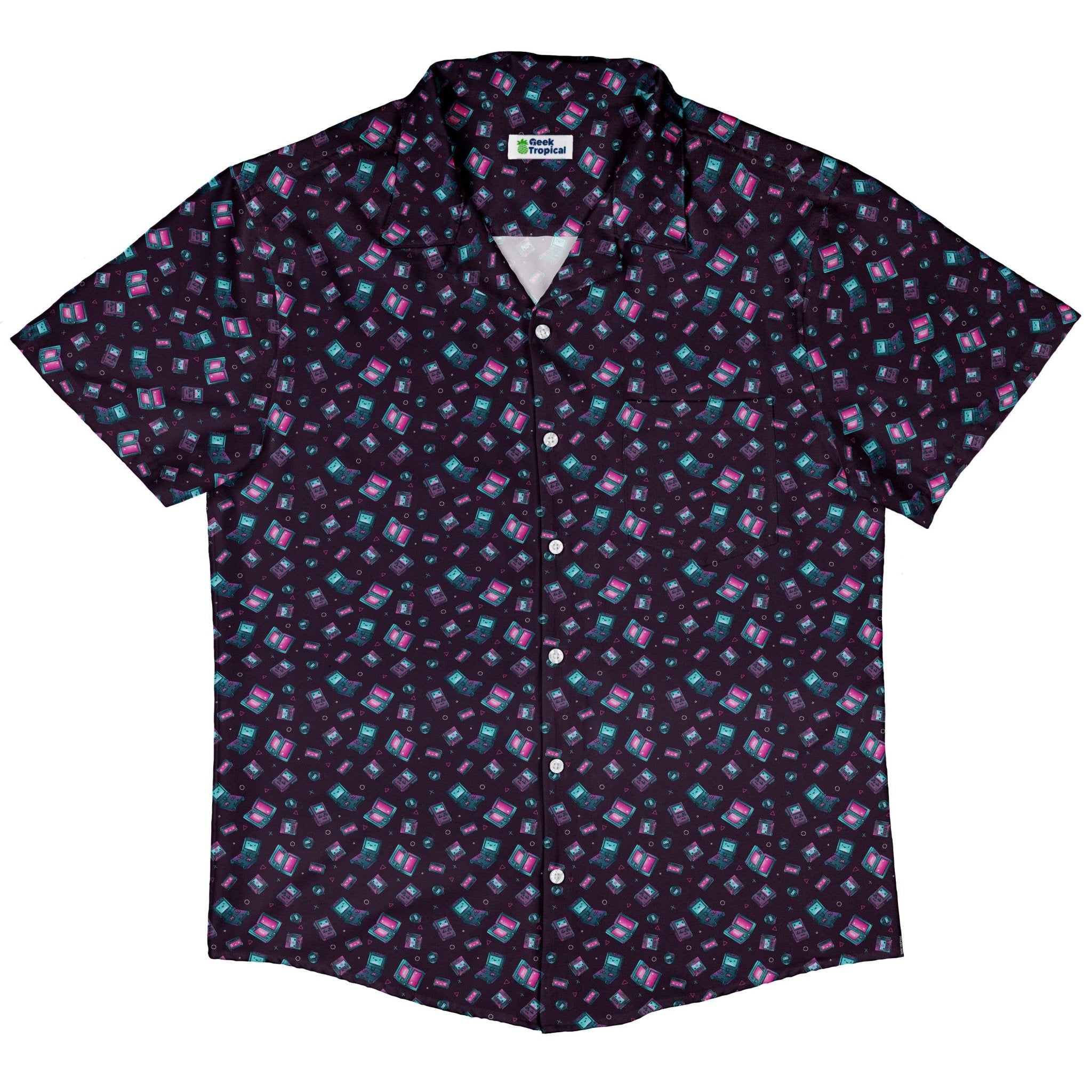 Gaming Consoles Anime Purple Button Up Shirt Geek Nerd adult sizing Design by Ardi Tong q225