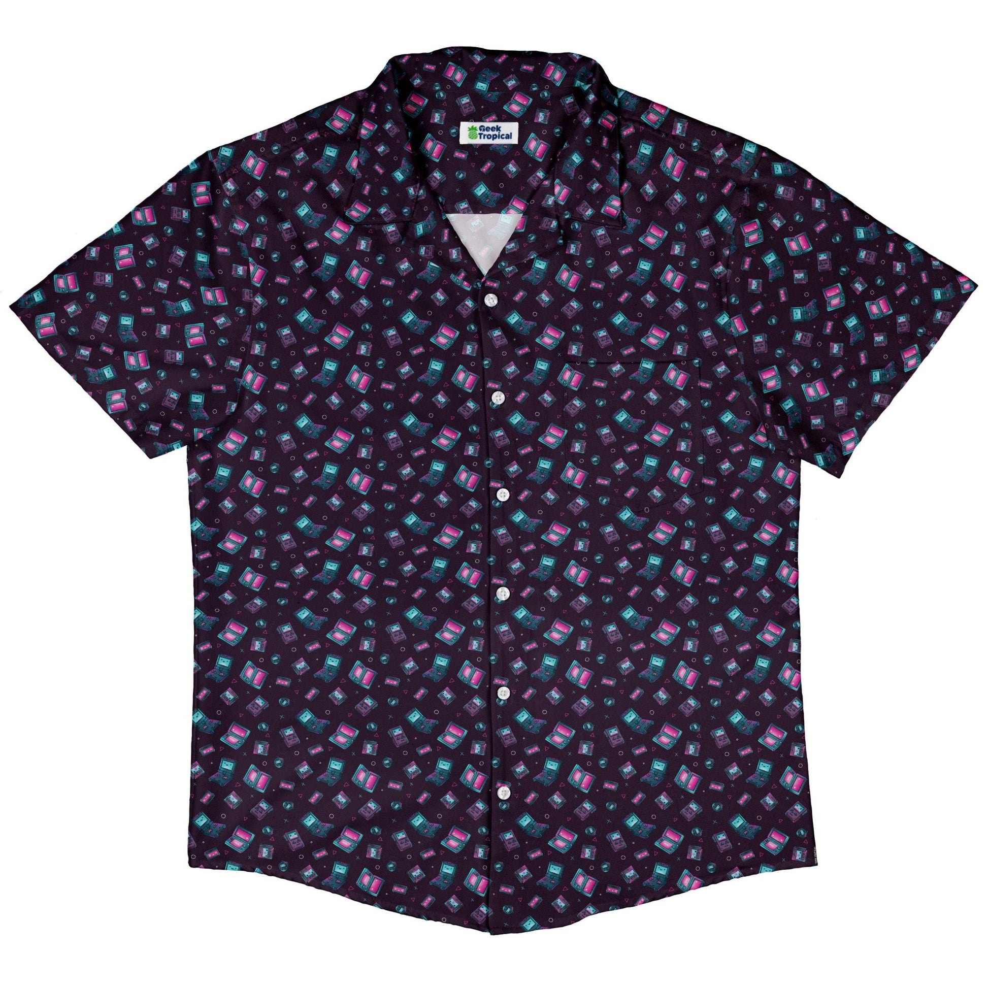 Gaming Consoles Anime Purple Button Up Shirt Geek Nerd adult sizing Design by Ardi Tong q225