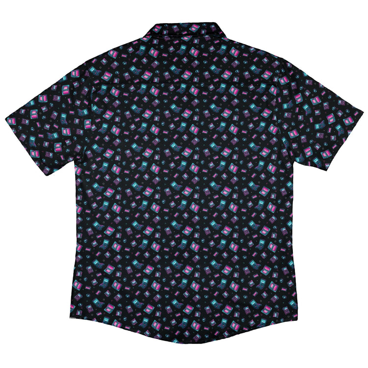 Gaming Consoles Anime Teal Button Up Shirt Geek Nerd adult sizing Design by Ardi Tong q225