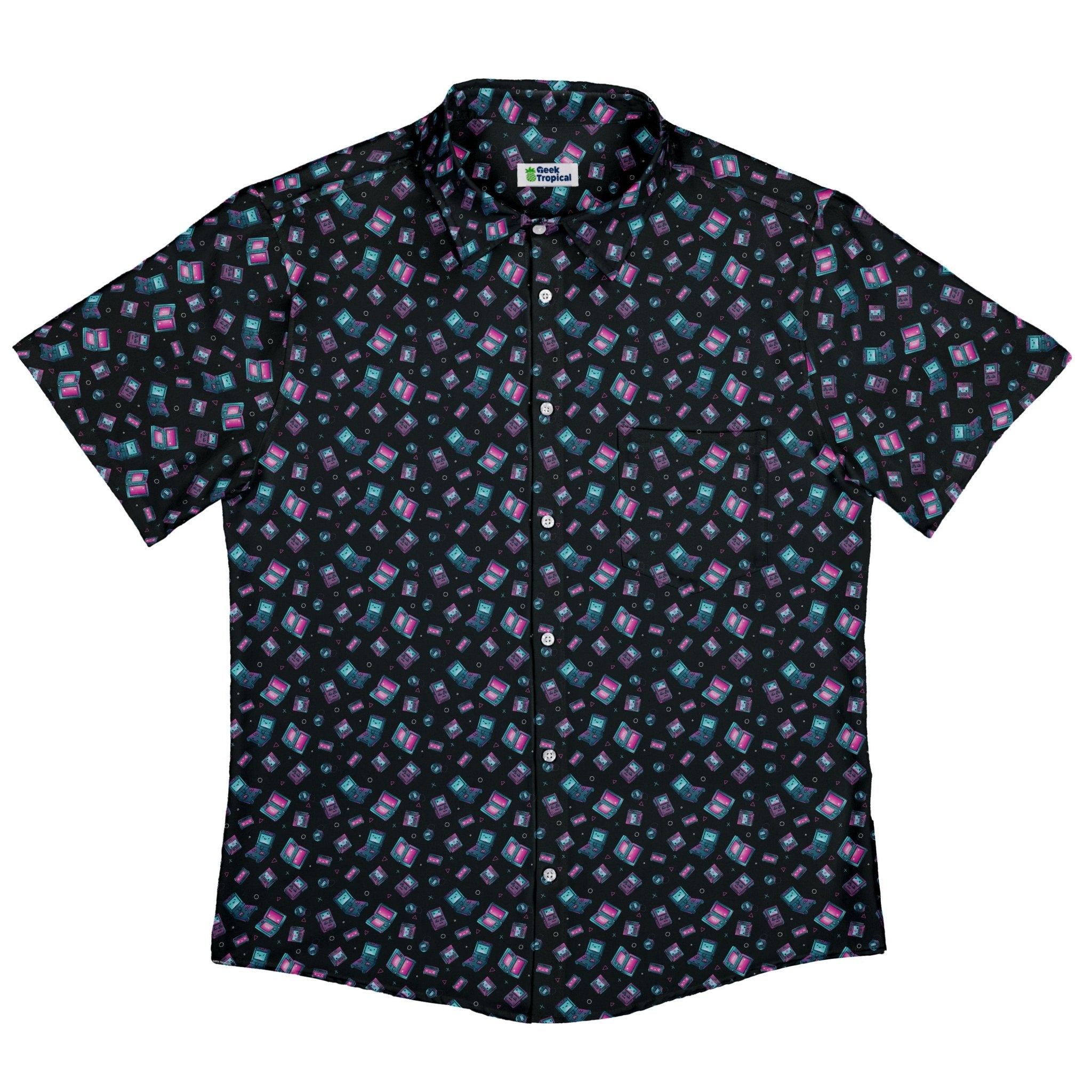 Gaming Consoles Anime Teal Button Up Shirt Geek Nerd adult sizing Design by Ardi Tong q225