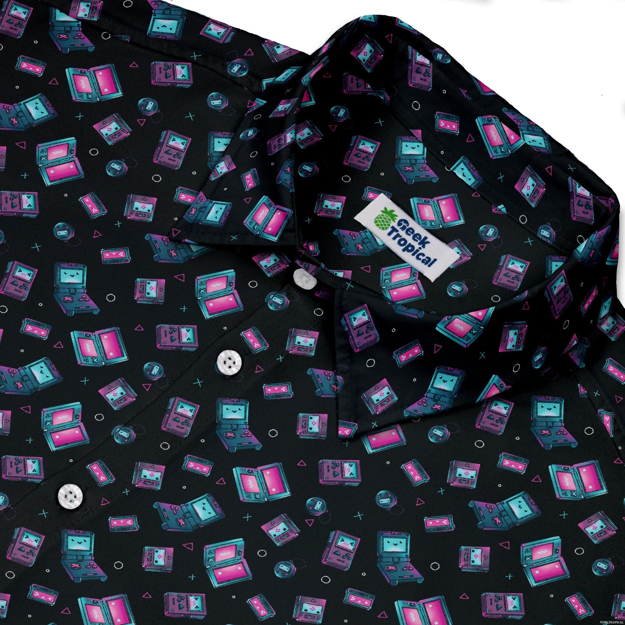 Gaming Consoles Anime Teal Button Up Shirt Geek Nerd adult sizing Design by Ardi Tong q225