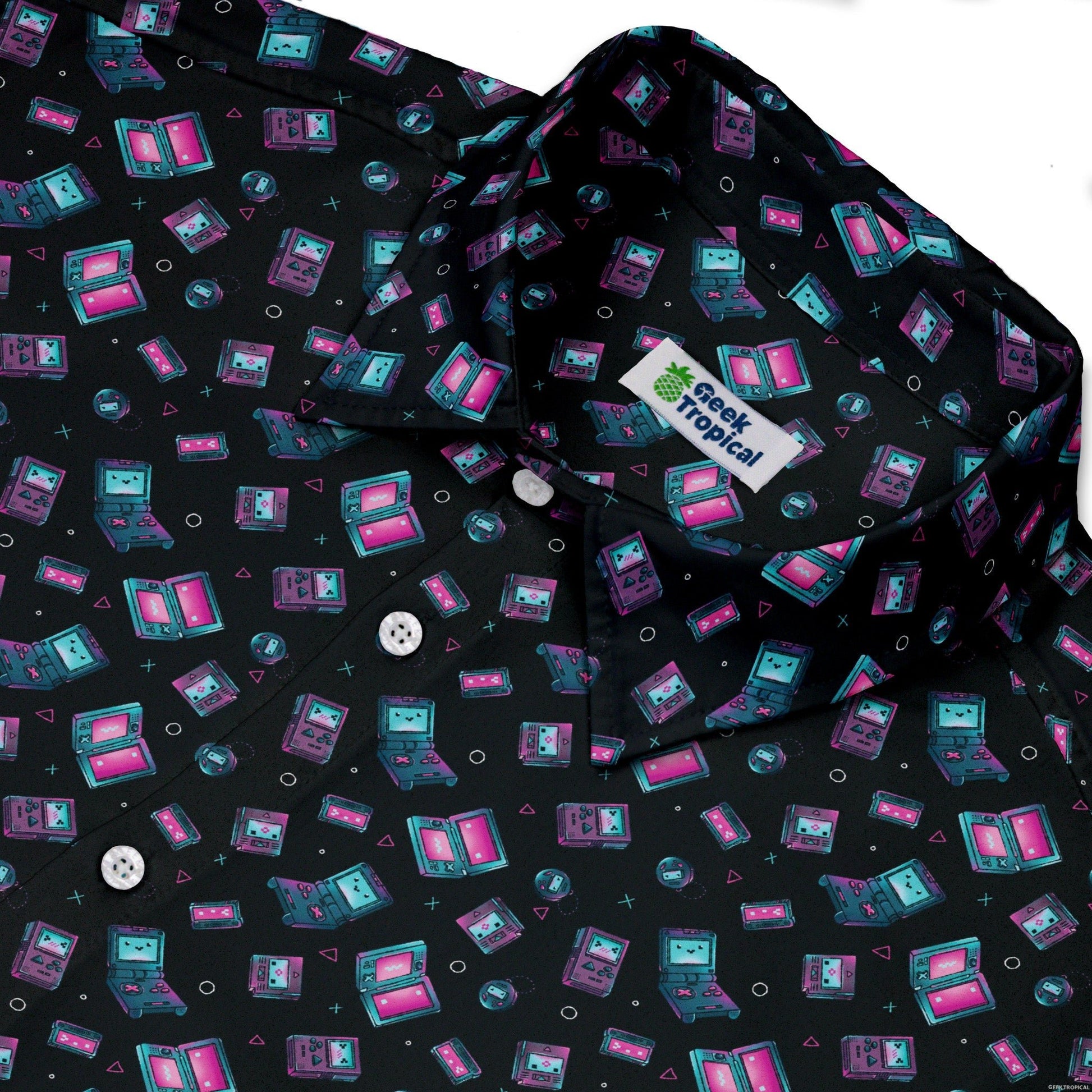 Gaming Consoles Anime Teal Button Up Shirt Geek Nerd adult sizing Design by Ardi Tong q225