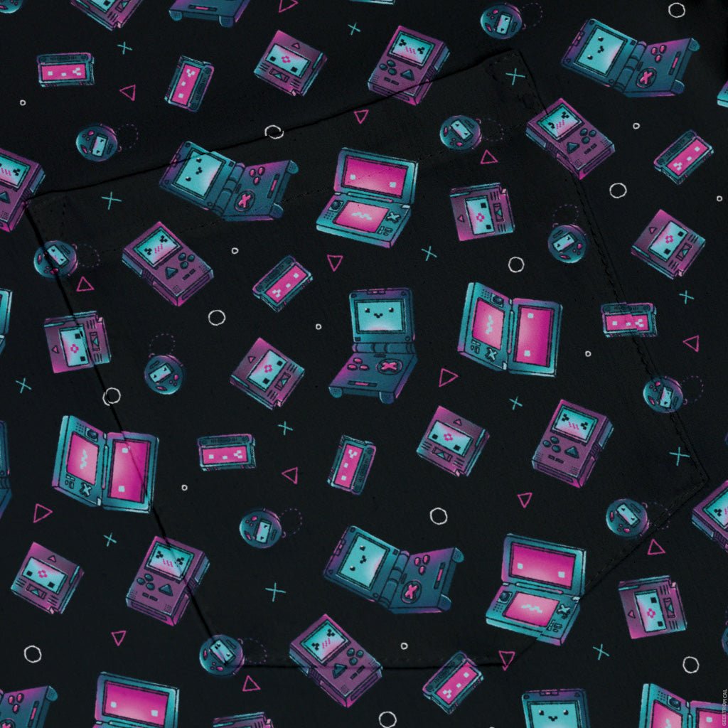 Gaming Consoles Anime Teal Button Up Shirt Geek Nerd adult sizing Design by Ardi Tong q225