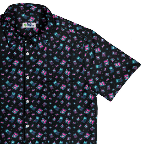 Gaming Consoles Anime Teal Button Up Shirt Geek Nerd adult sizing Design by Ardi Tong q225