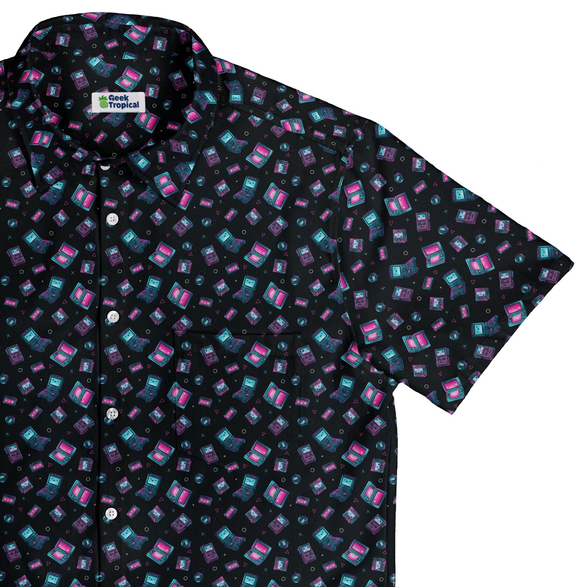 Gaming Consoles Anime Teal Button Up Shirt Geek Nerd adult sizing Design by Ardi Tong q225