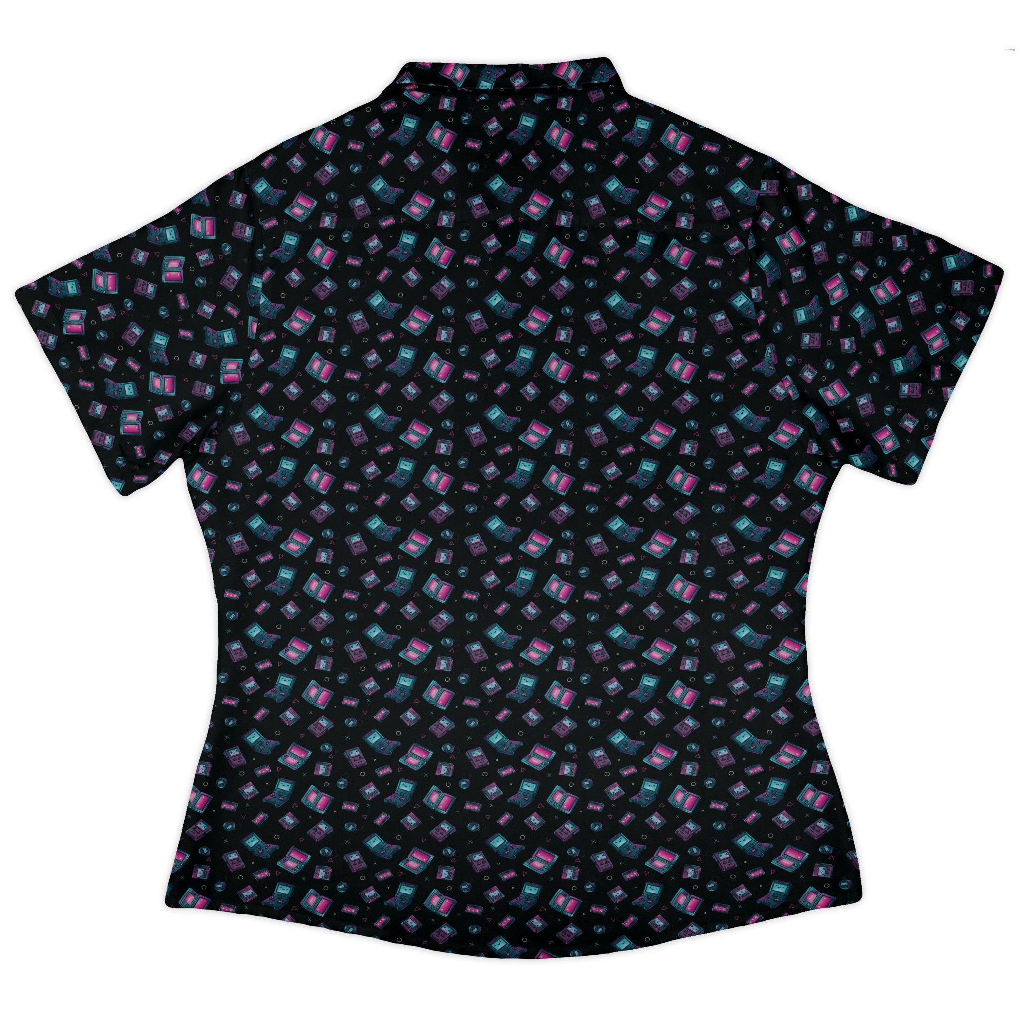 Gaming Consoles Anime Teal Curvy Button Up Shirt Geek Nerd Design by Ardi Tong q225 video game arcade print
