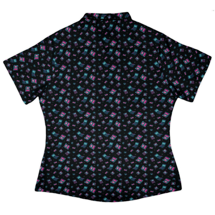 Gaming Consoles Anime Teal Curvy Button Up Shirt Geek Nerd Design by Ardi Tong q225 video game arcade print