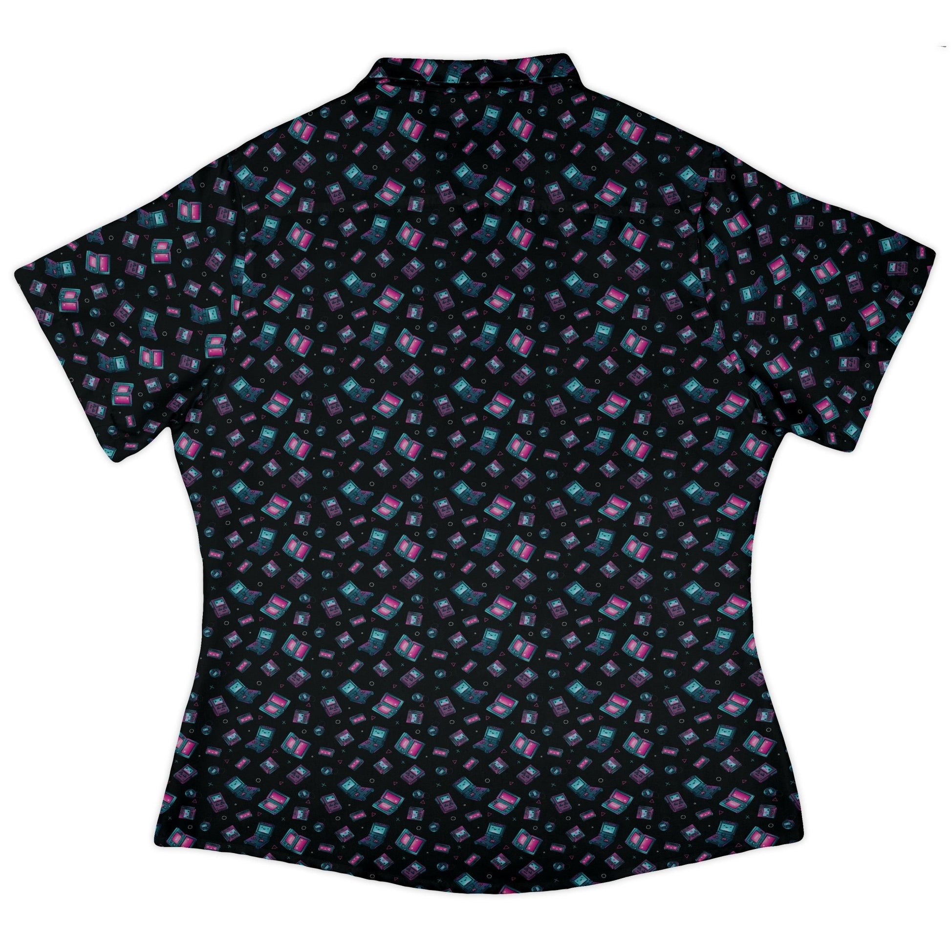 Gaming Consoles Anime Teal Curvy Button Up Shirt Geek Nerd Design by Ardi Tong q225 video game arcade print