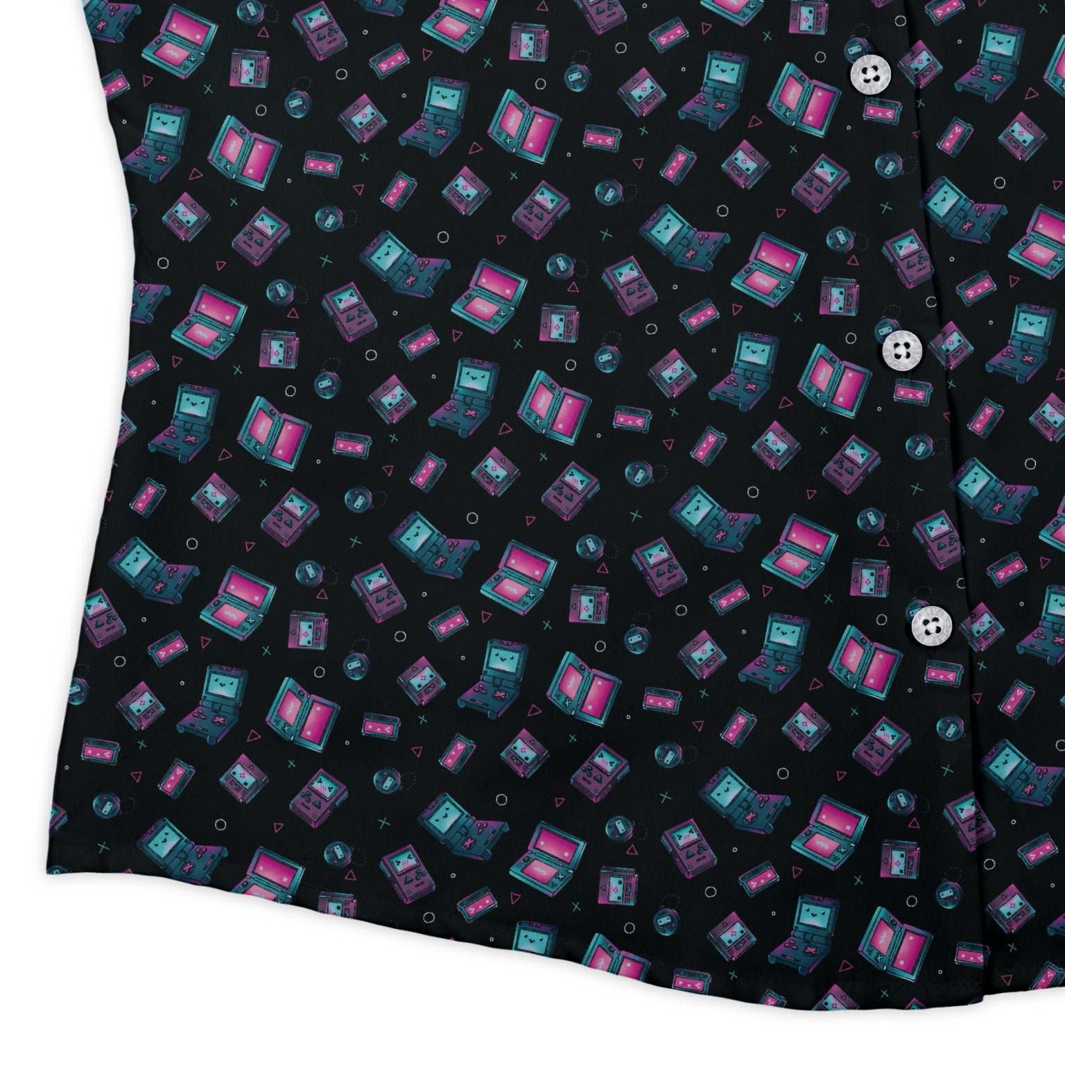 Gaming Consoles Anime Teal Curvy Button Up Shirt Geek Nerd Design by Ardi Tong q225 video game arcade print
