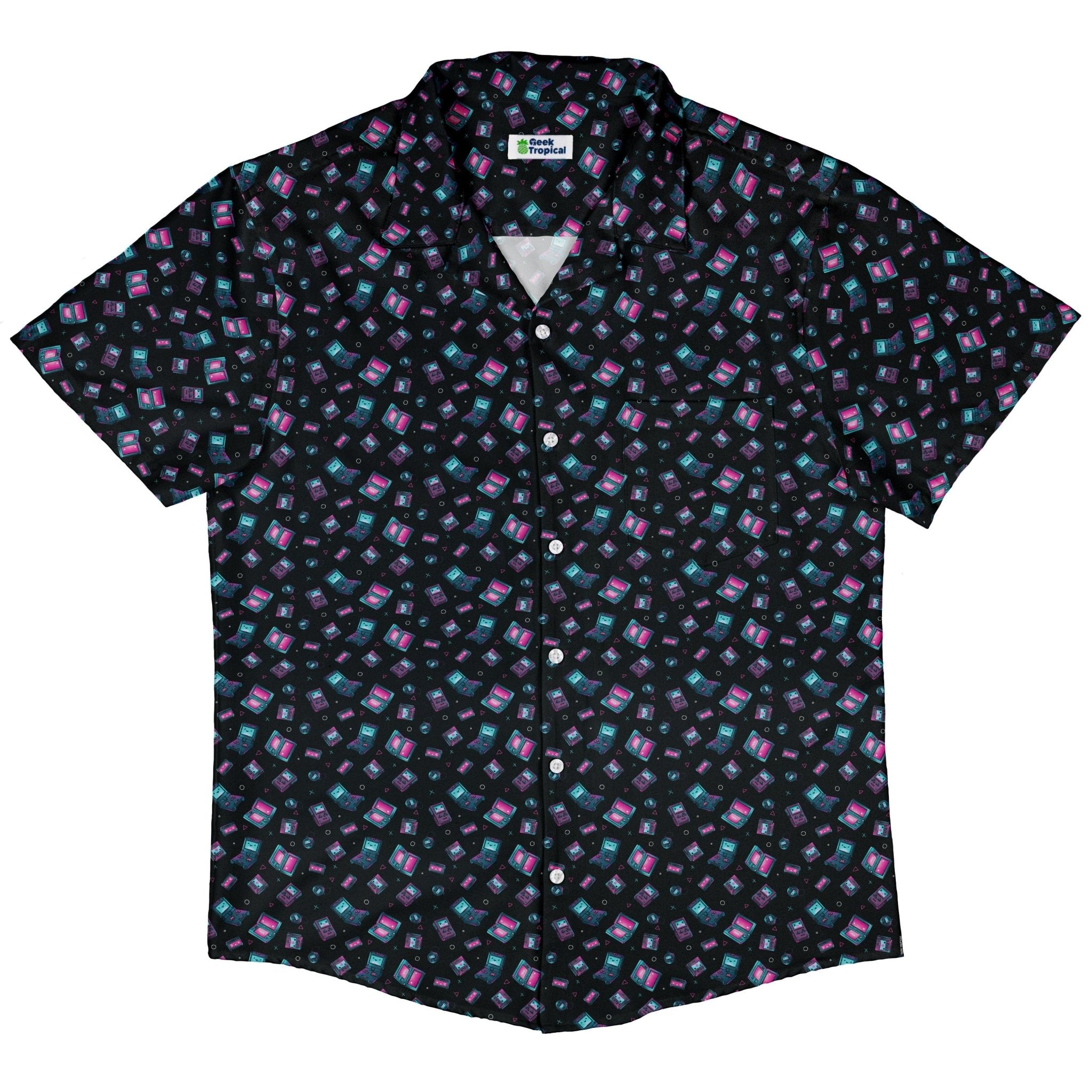 Gaming Consoles Anime Teal Button Up Shirt Geek Nerd adult sizing Design by Ardi Tong q225