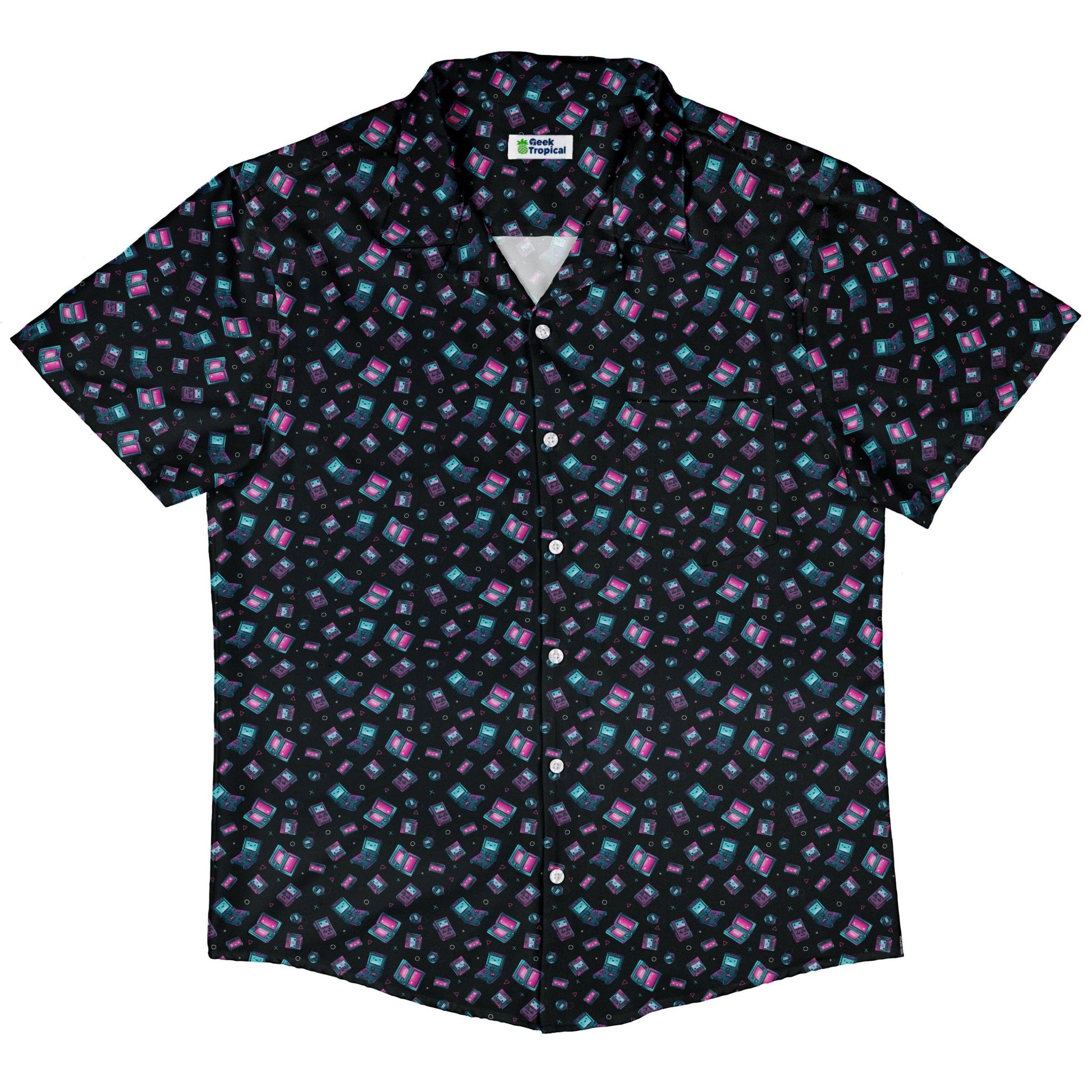 Gaming Consoles Anime Teal Button Up Shirt Geek Nerd adult sizing Design by Ardi Tong q225