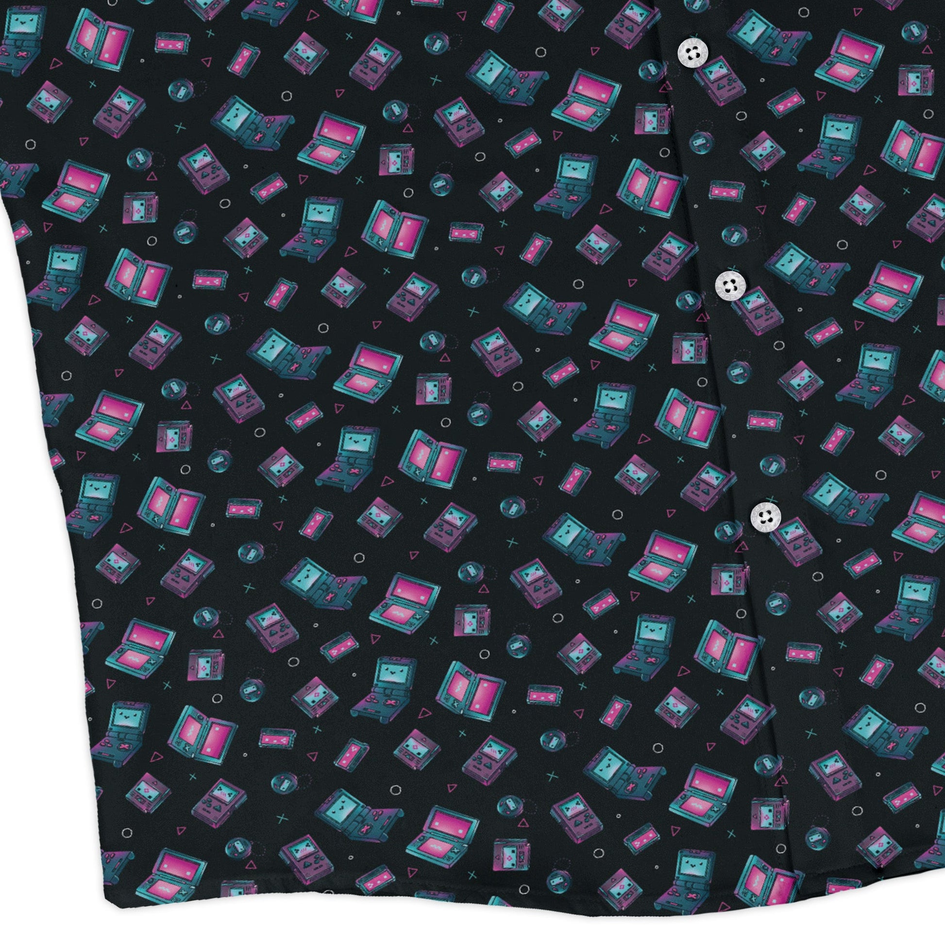 Gaming Consoles Anime Teal Long Sleeve Button Up Shirt Geek Nerd adult sizing Design by Ardi Tong FLOW DESC WRITING