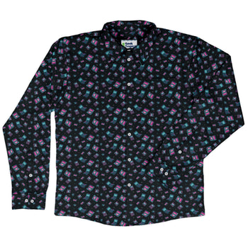 Gaming Consoles Anime Teal Long Sleeve Button Up Shirt Geek Nerd adult sizing Design by Ardi Tong FLOW DESC WRITING
