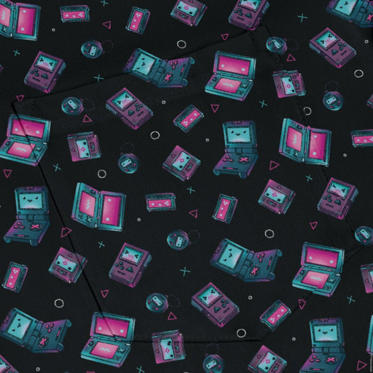 Gaming Consoles Anime Teal Long Sleeve Button Up Shirt Geek Nerd adult sizing Design by Ardi Tong FLOW DESC WRITING