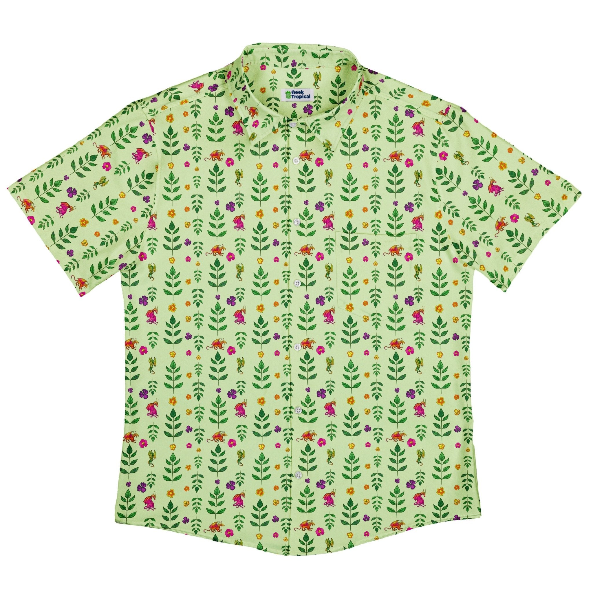 Garden Dragons Fantasy Button Up Shirt - adult sizing - Designed by Rose Khan - Fantasy Prints
