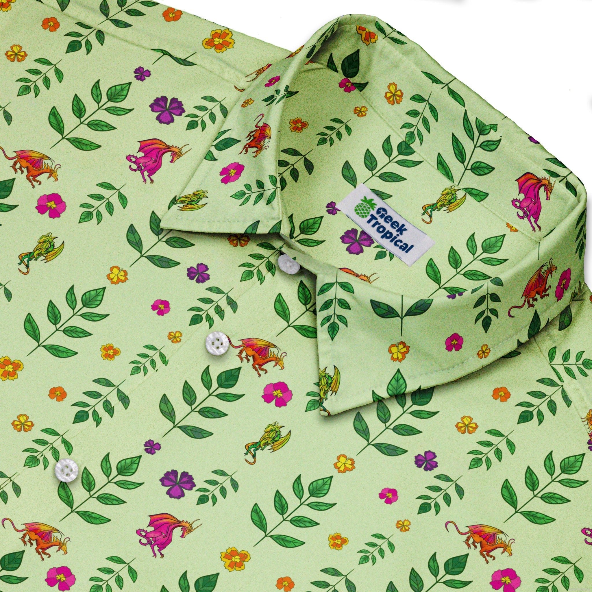 Garden Dragons Fantasy Button Up Shirt - adult sizing - Designed by Rose Khan - Fantasy Prints