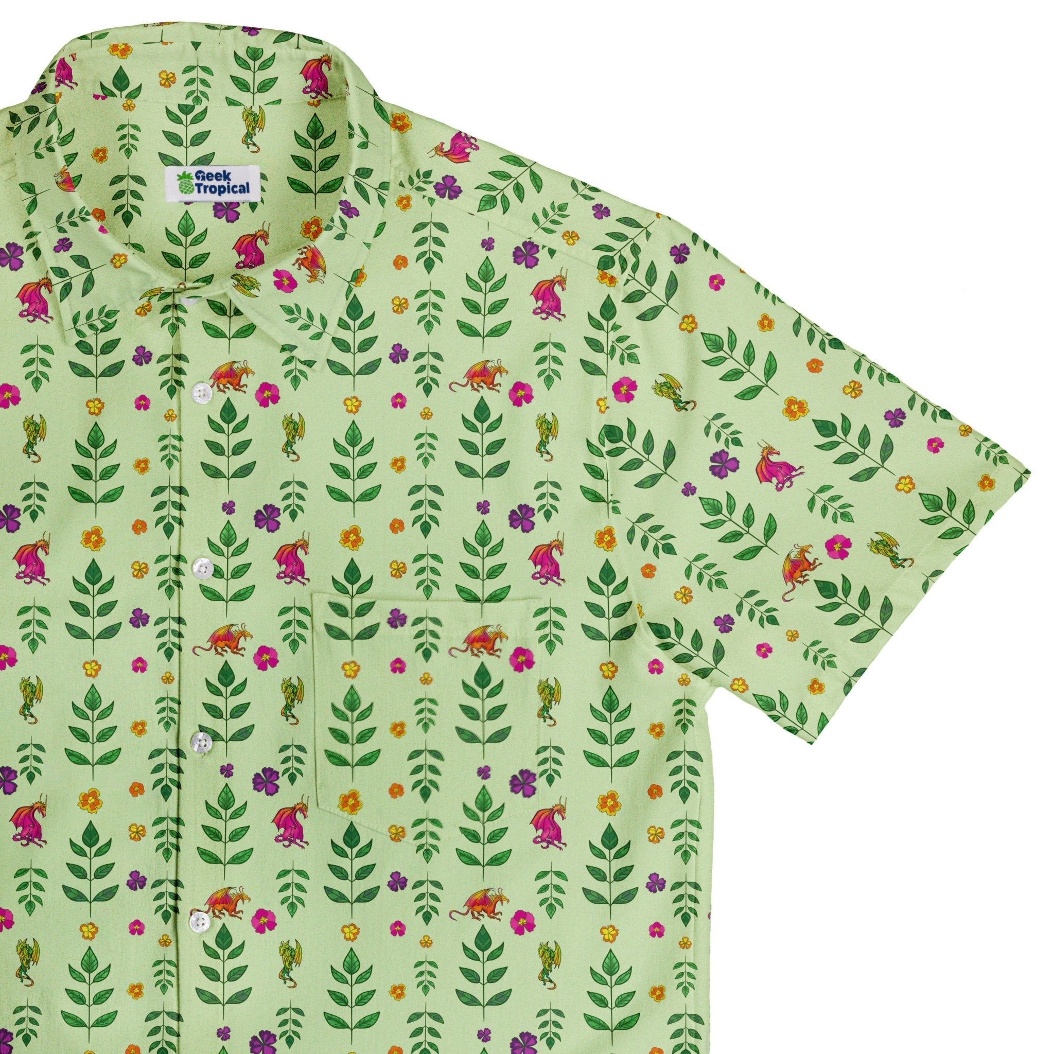 Garden Dragons Fantasy Button Up Shirt - adult sizing - Designed by Rose Khan - Fantasy Prints