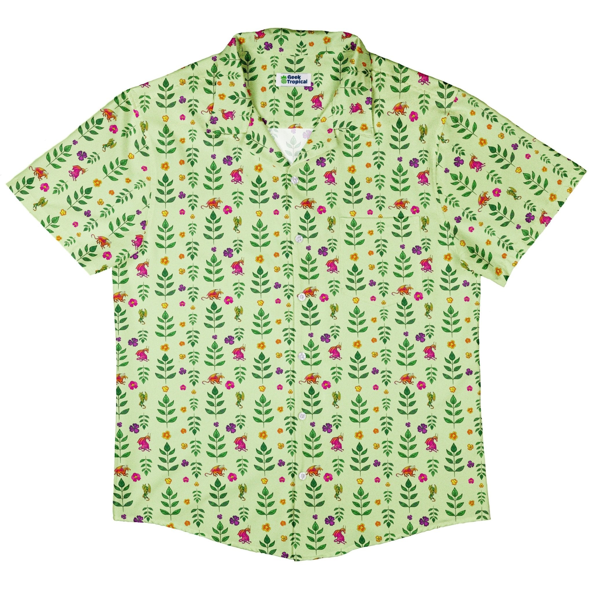 Garden Dragons Fantasy Button Up Shirt - adult sizing - Designed by Rose Khan - Fantasy Prints