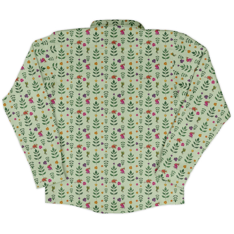 Garden Dragons Fantasy Long Sleeve Button Up Shirt Geek Nerd adult sizing Designed by Rose Khan Fantasy Prints
