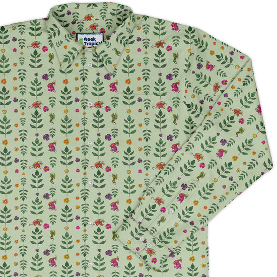 Garden Dragons Fantasy Long Sleeve Button Up Shirt 1