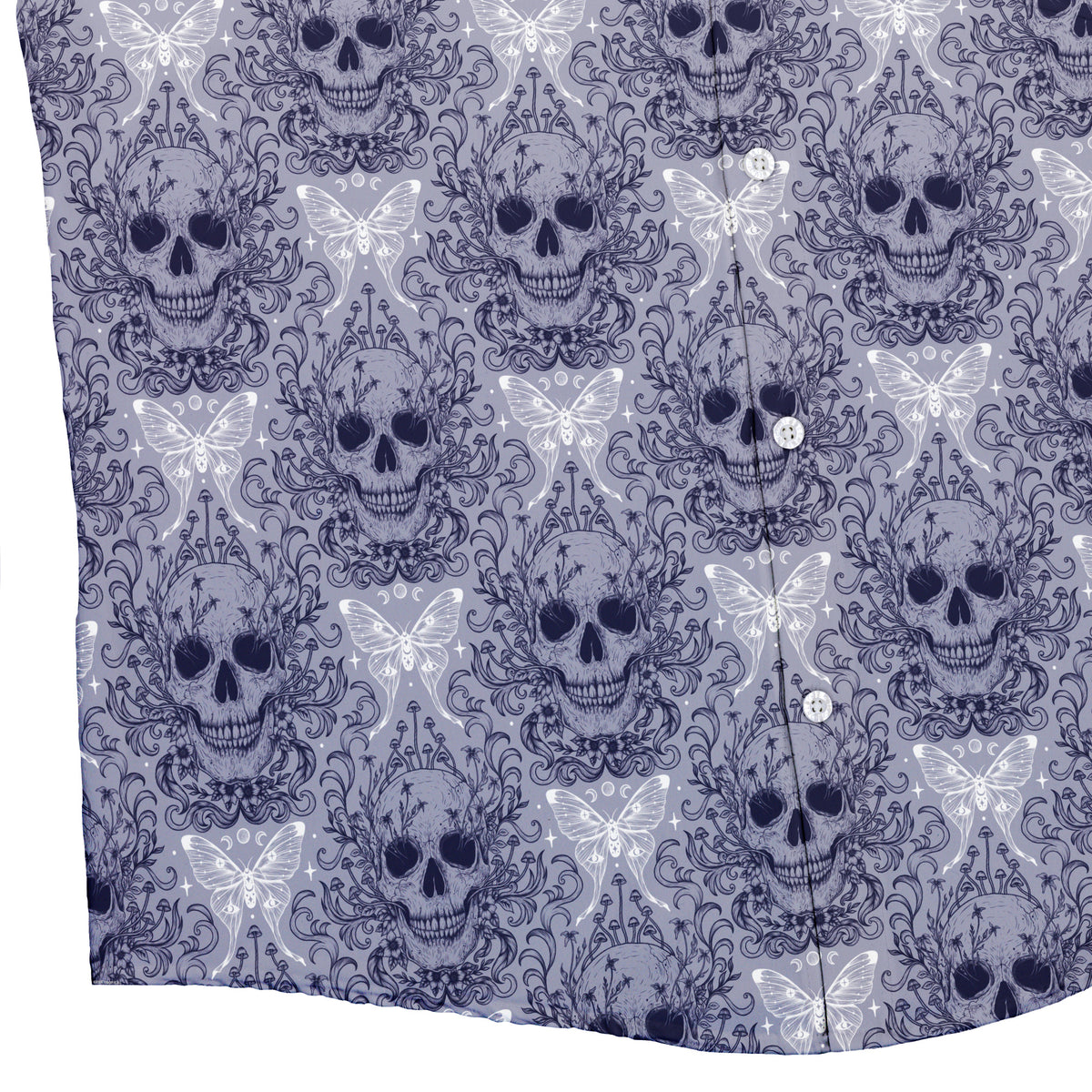 Garden Glow Skull Button Up Shirt Bottom Corner