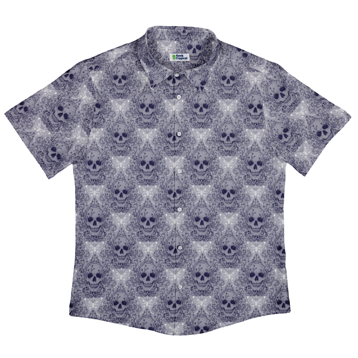 Garden Glow Skull Button Up Shirt Flat Front