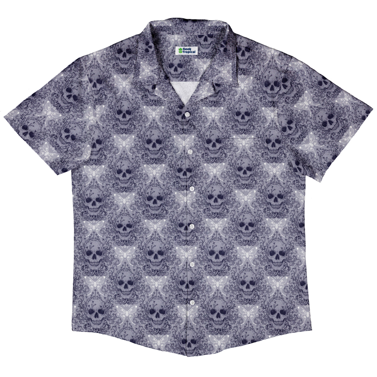Garden Glow Skull Button Up Shirt Hawaiian Front