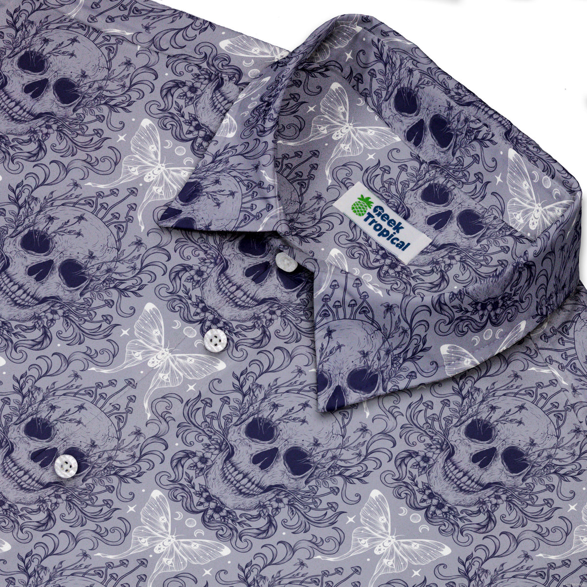 Garden Glow Skull Button Up Shirt Neck
