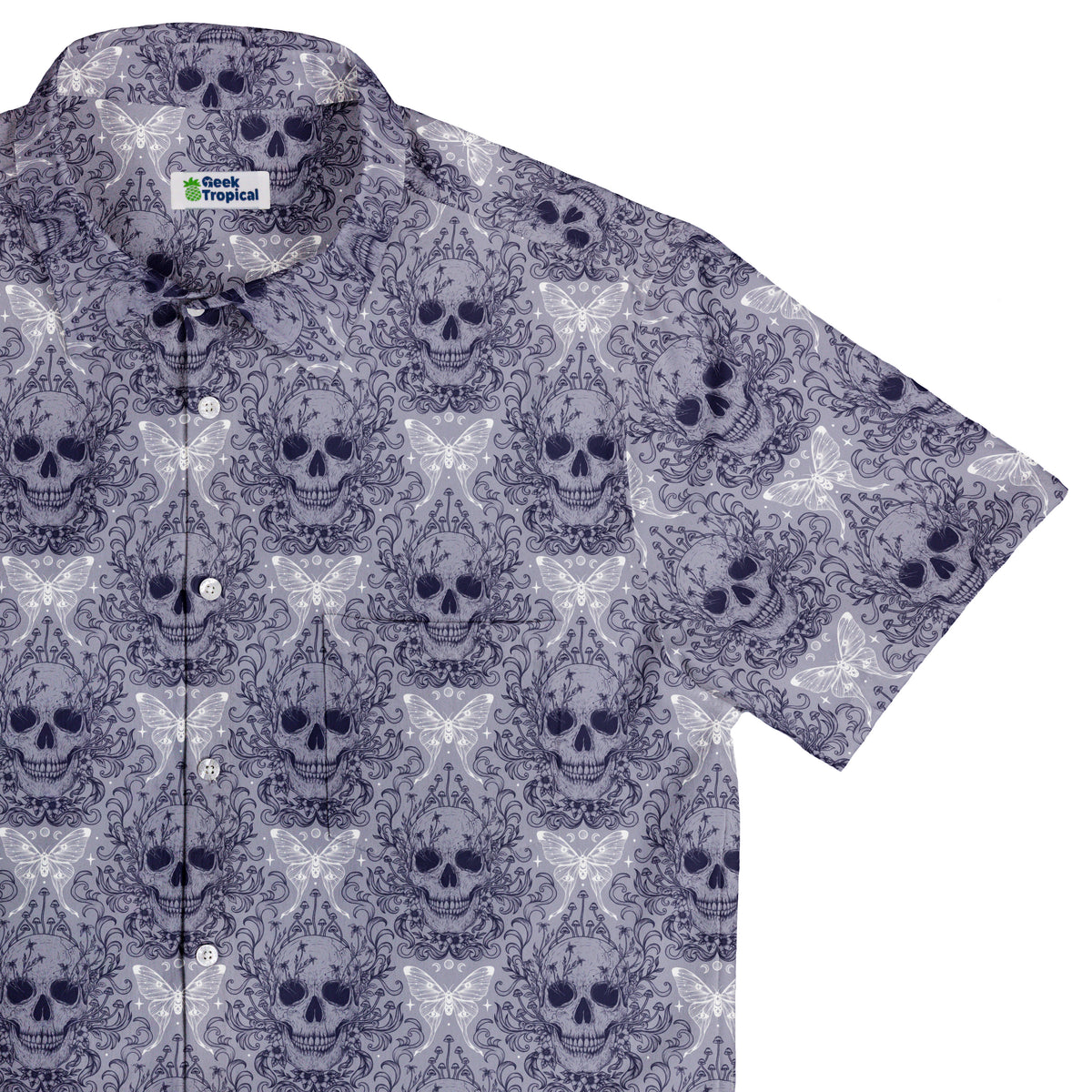 Garden Glow Skull Button Up Shirt Top Corner