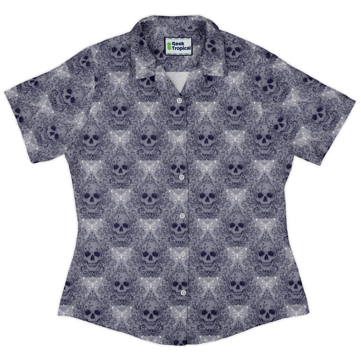 Garden Glow Skull Curvy Button Up Shirt womens front