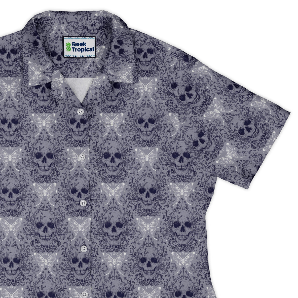Garden Glow Skull Curvy Button Up Shirt womens top right