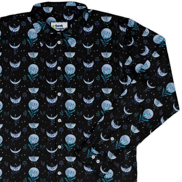 Garden Phase Long Sleeve Button Up Shirt Geek Nerd adult sizing Botany Print Design by Episodic
