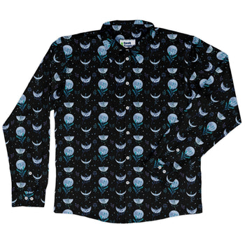 Garden Phase Long Sleeve Button Up Shirt Geek Nerd adult sizing Botany Print Design by Episodic