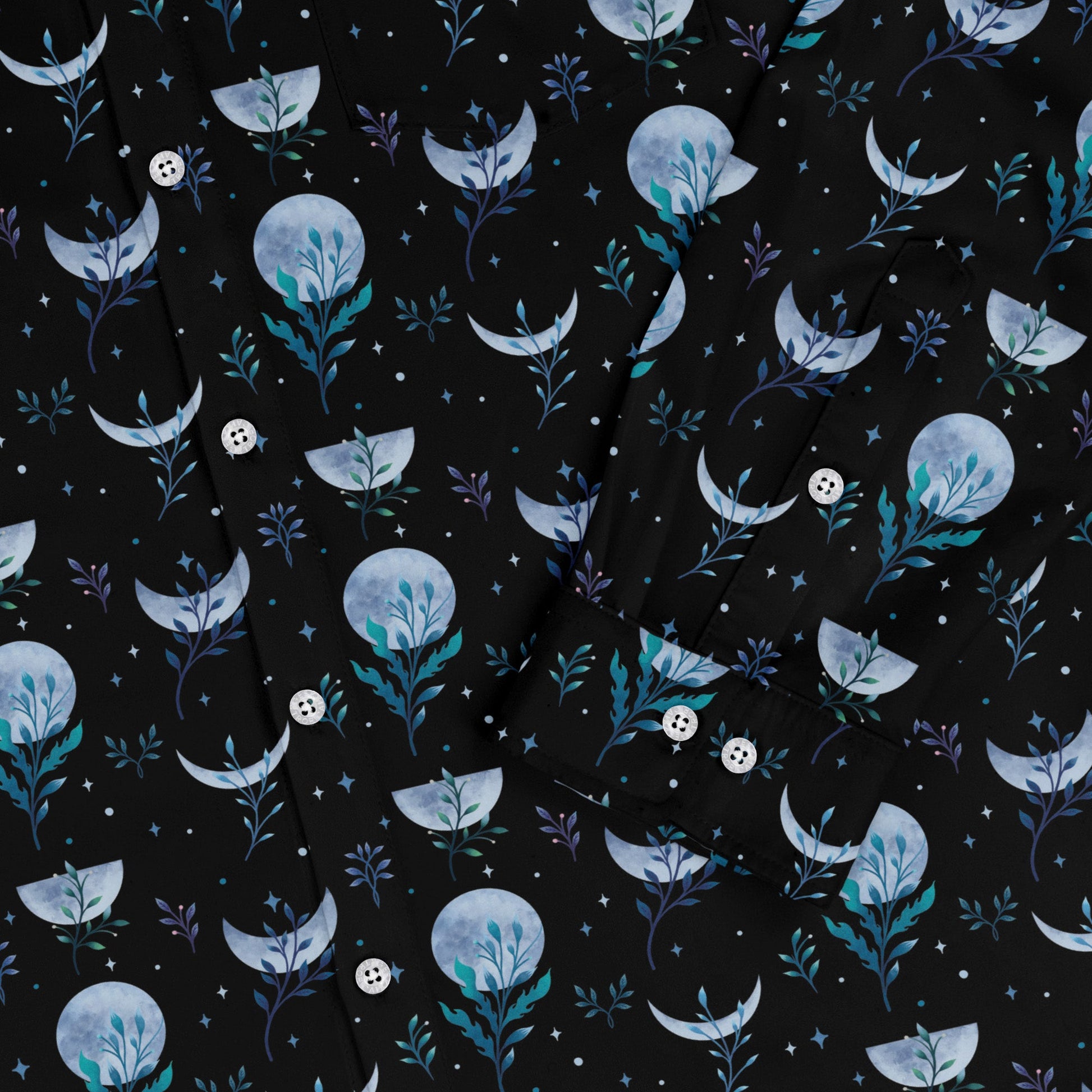 Garden Phase Long Sleeve Button Up Shirt Geek Nerd adult sizing Botany Print Design by Episodic