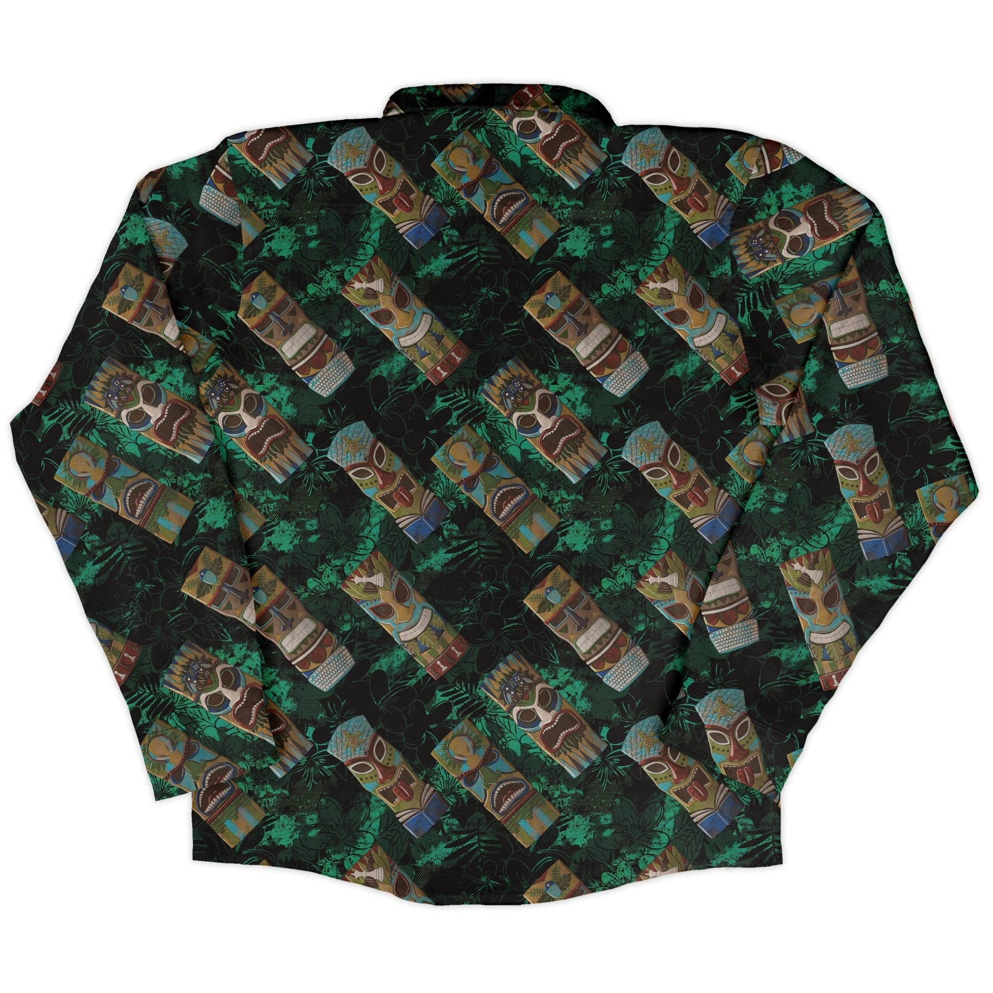 Geek Tiki Masks Dark Green Long Sleeve Button Up Shirt Geek Nerd adult sizing board game print computer print