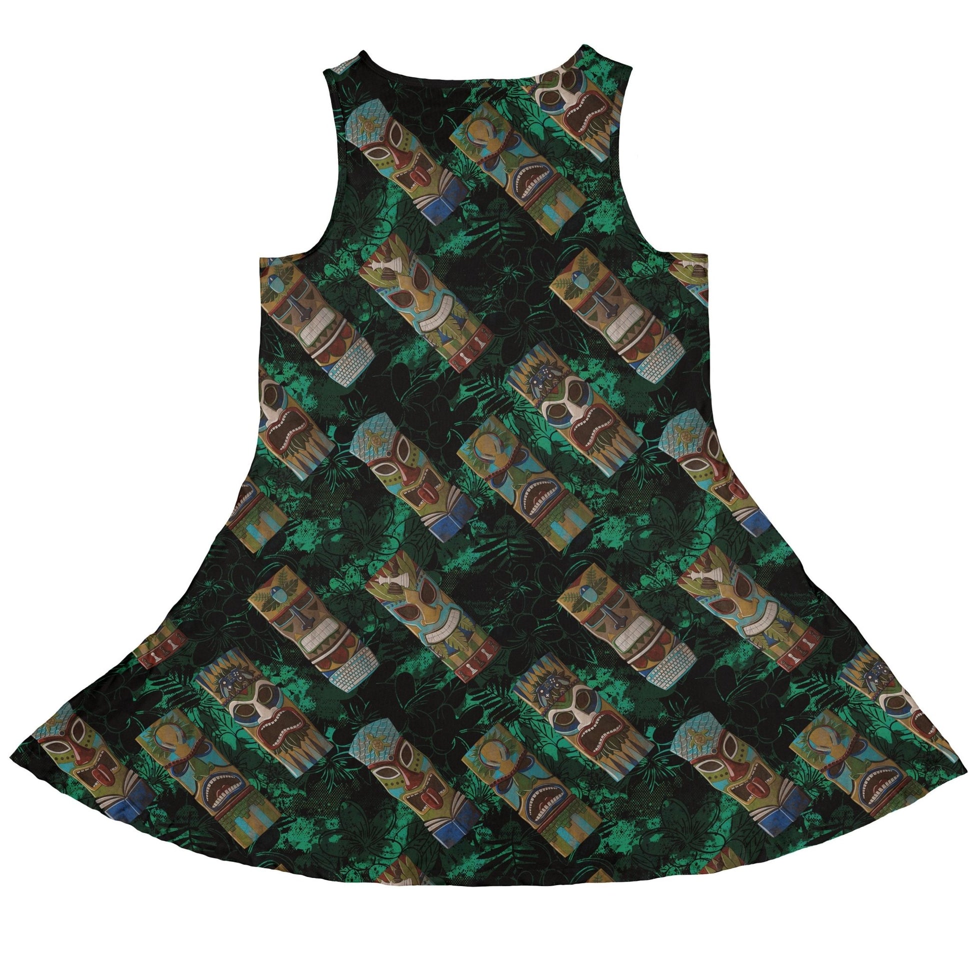 Geek Tiki Masks Dark Green Dress Geek Nerd board game print computer print Designs by Nathan