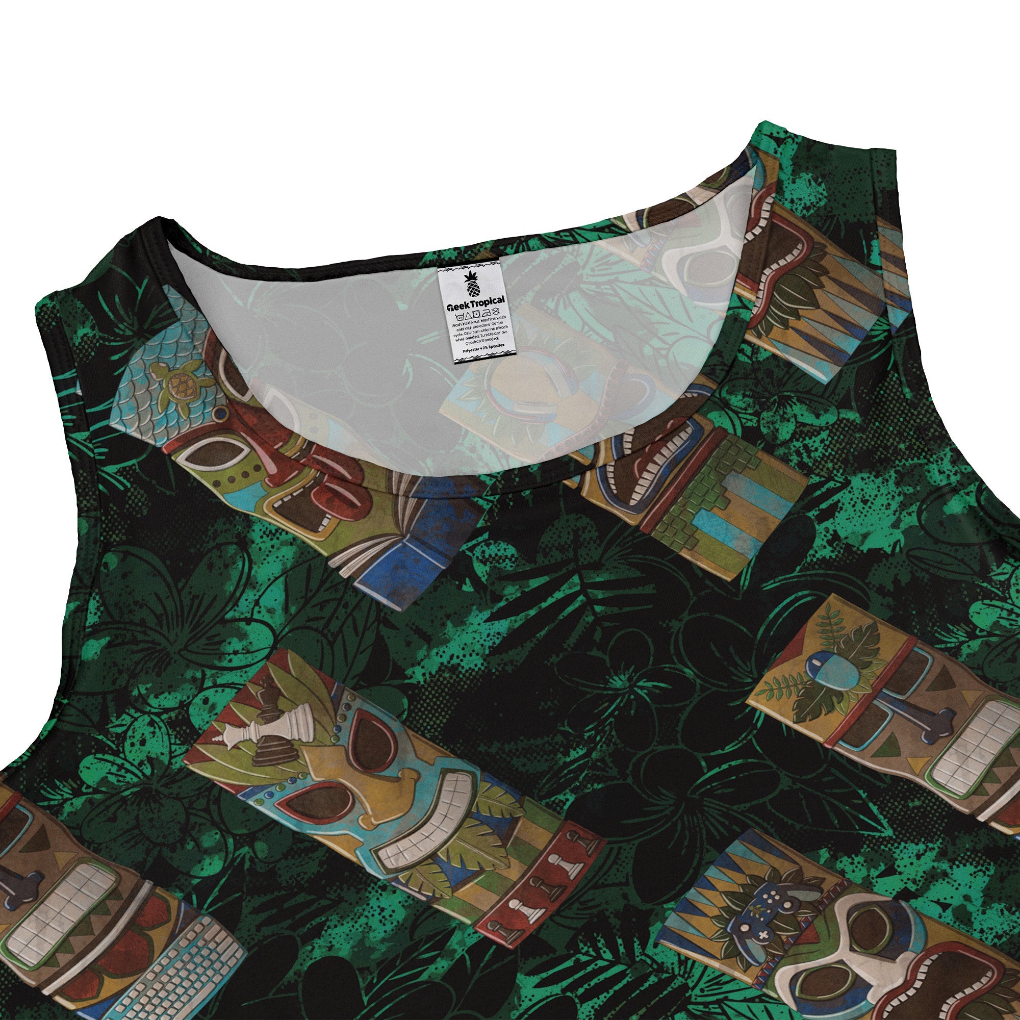 Geek Tiki Masks Dark Green Dress Geek Nerd board game print computer print Designs by Nathan