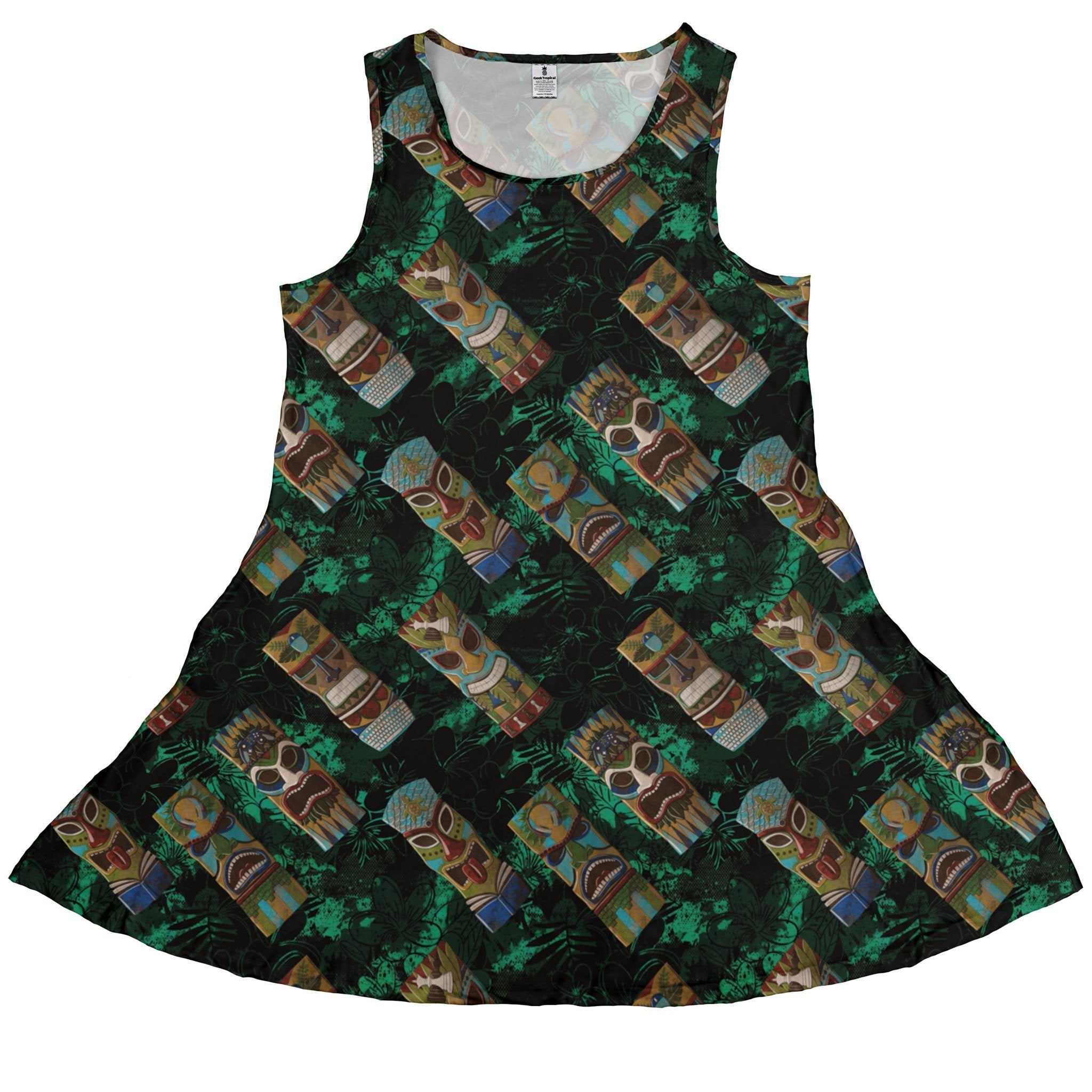 Geek Tiki Masks Dark Green Dress Geek Nerd board game print computer print Designs by Nathan