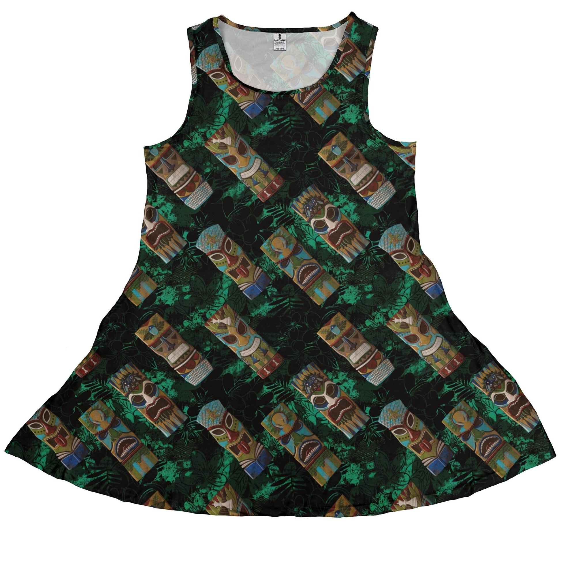 Geek Tiki Masks Dark Green Dress Geek Nerd board game print computer print Designs by Nathan