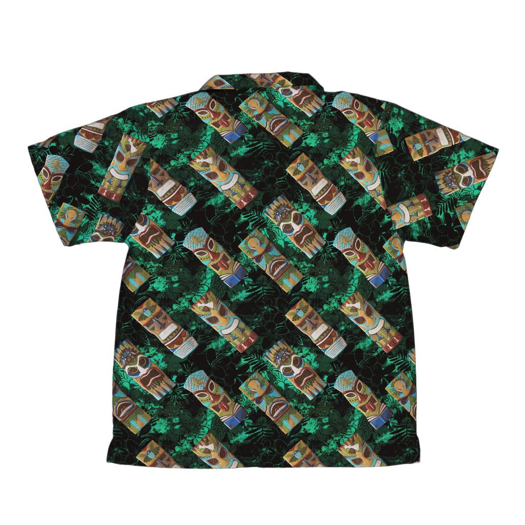 Geek Tiki Masks Dark Green Youth Hawaiian Shirt - board game print - computer print - Designs by Nathan