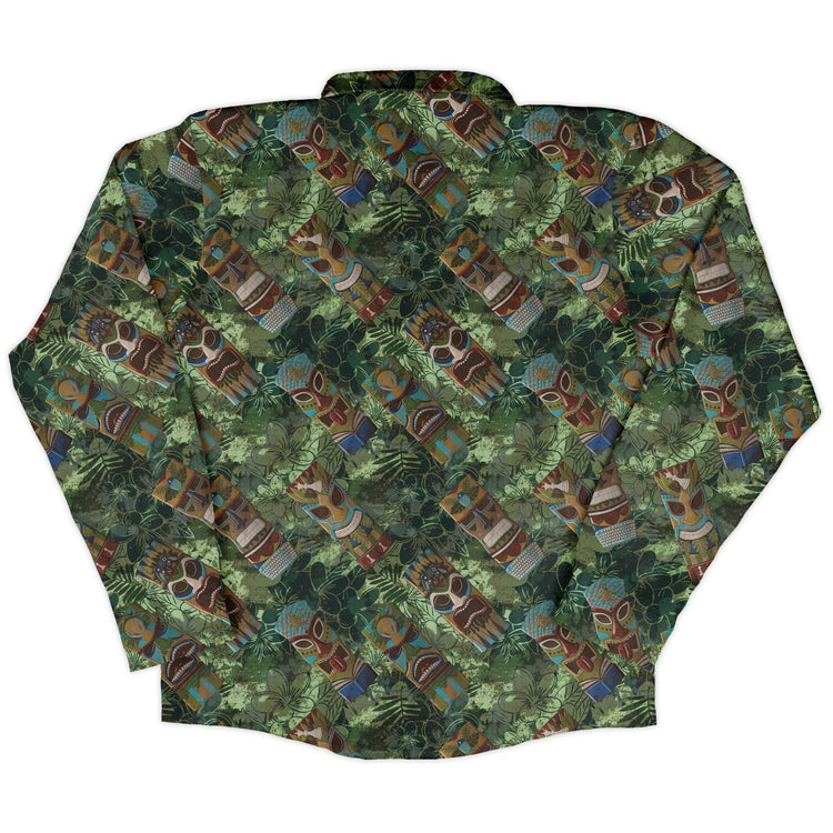 Geek Tiki Masks Light Green Long Sleeve Button Up Shirt Geek Nerd adult sizing board game print computer print