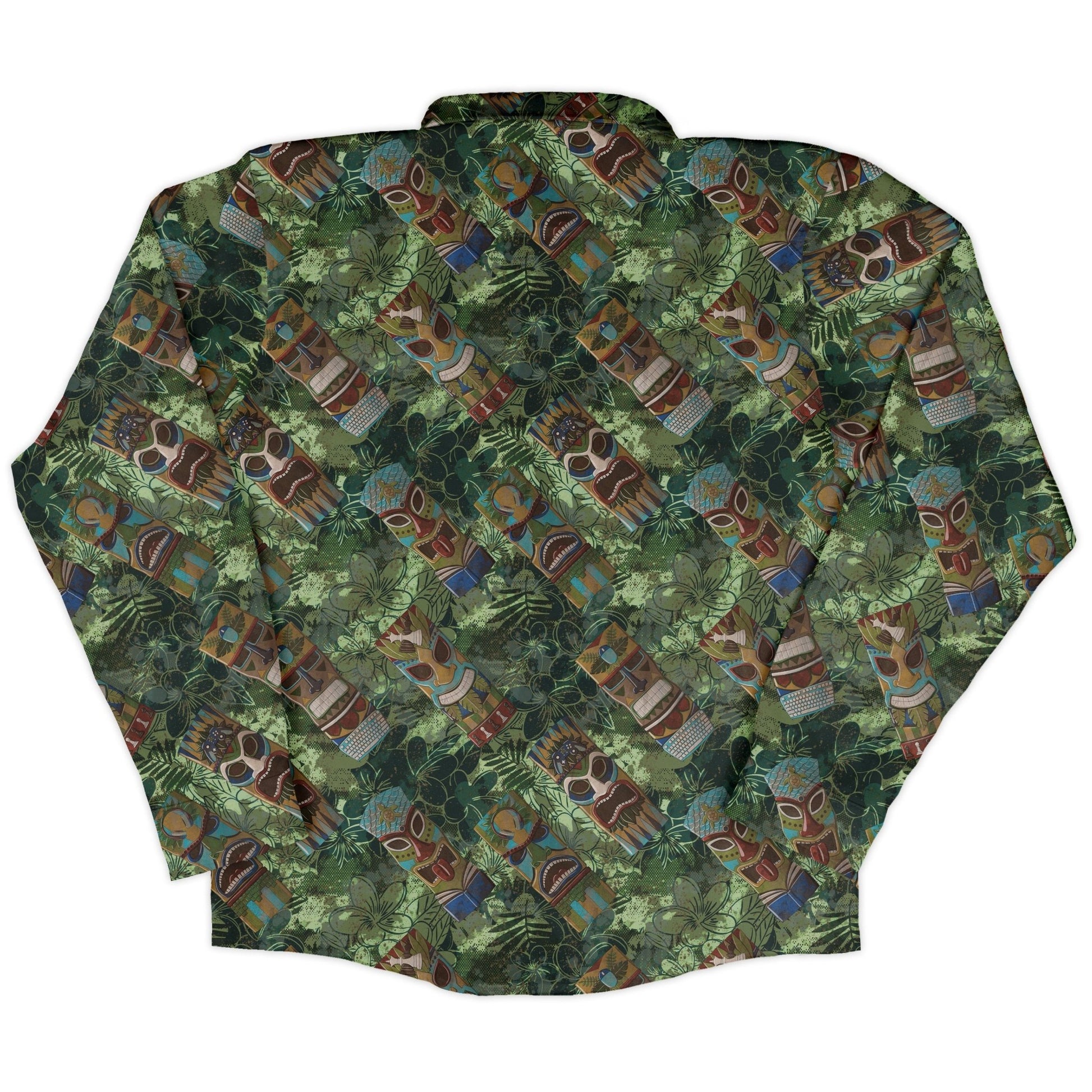 Geek Tiki Masks Light Green Long Sleeve Button Up Shirt Geek Nerd adult sizing board game print computer print