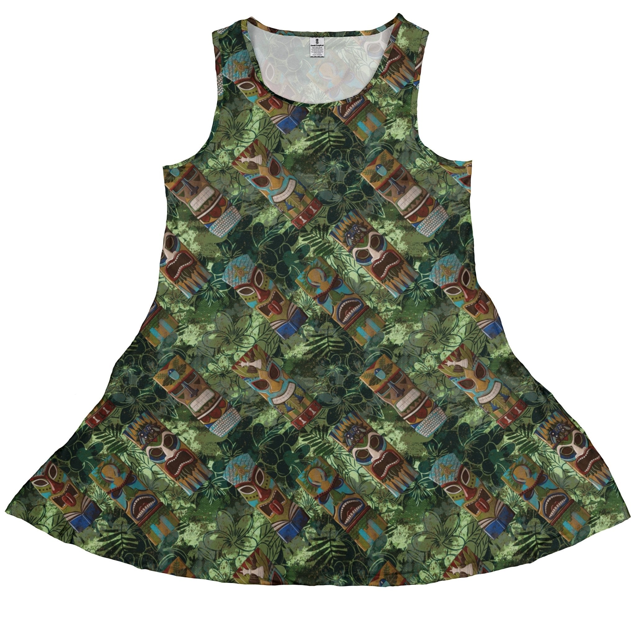 Geek Tiki Masks Light Green Dress Geek Nerd board game print computer print Designs by Nathan