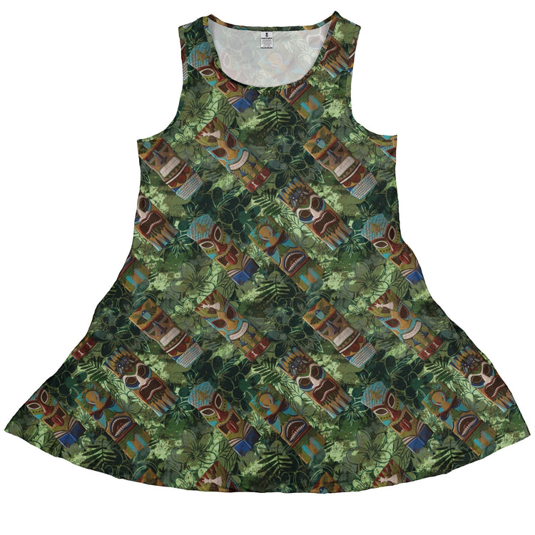 Geek Tiki Masks Light Green Dress Geek Nerd board game print computer print Designs by Nathan