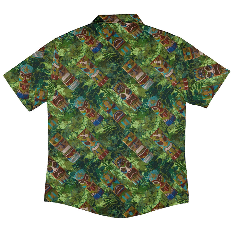Geek Tiki Masks Light Green Button Up Shirt - adult sizing - board game print - computer print