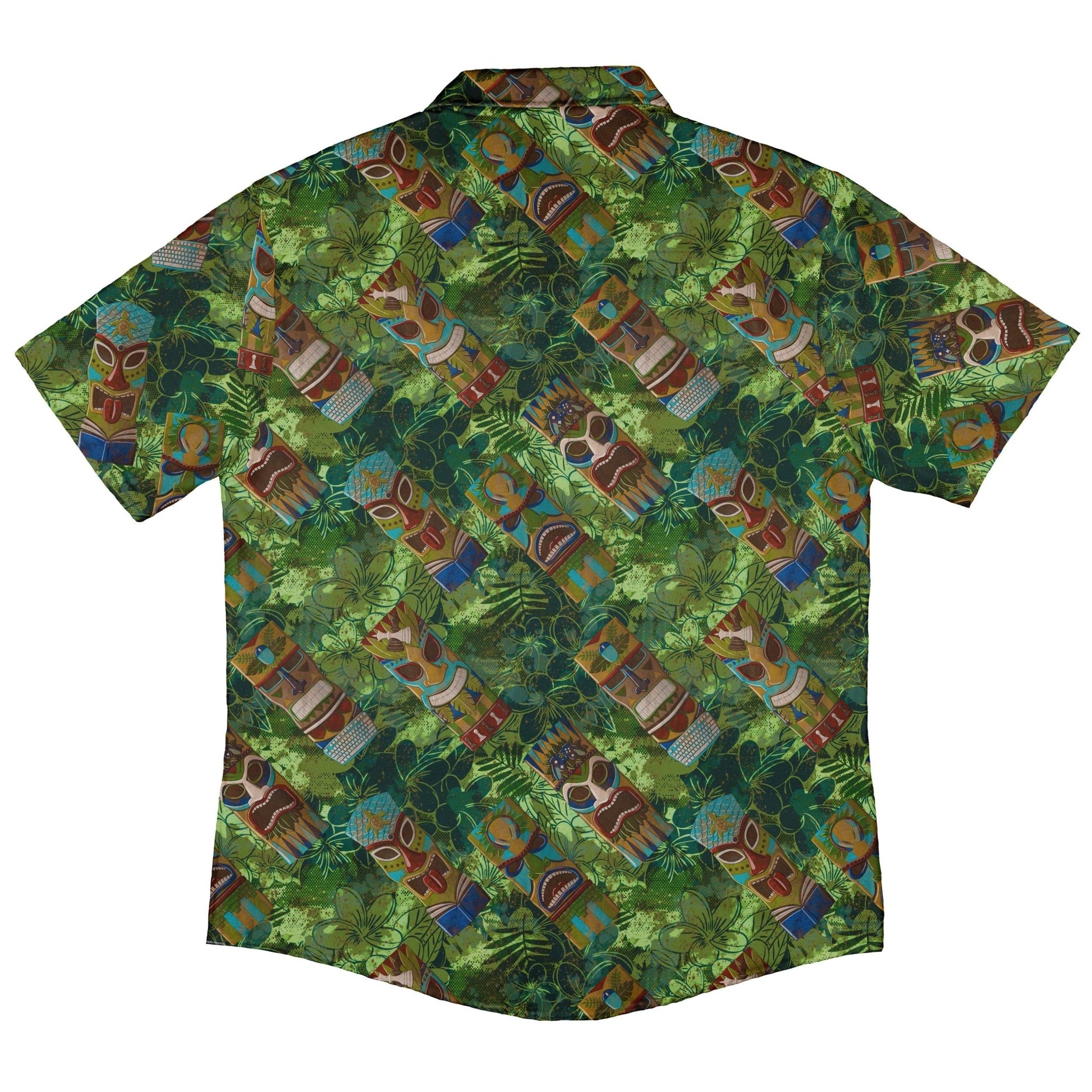 Geek Tiki Masks Light Green Button Up Shirt - adult sizing - board game print - computer print