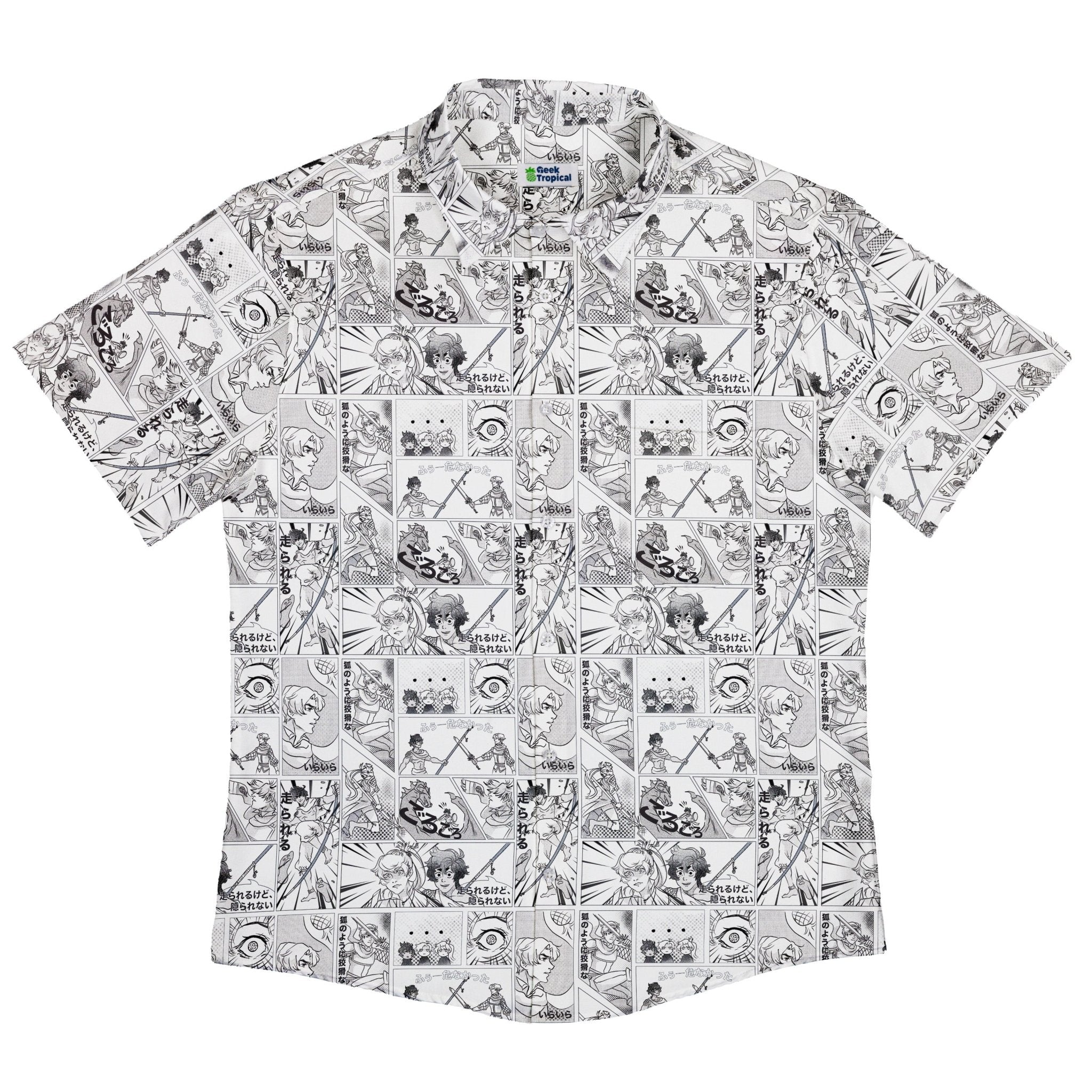 Geek Tropical Manga Button Up Shirt - adult sizing - Anime - Design by Claire Murphy