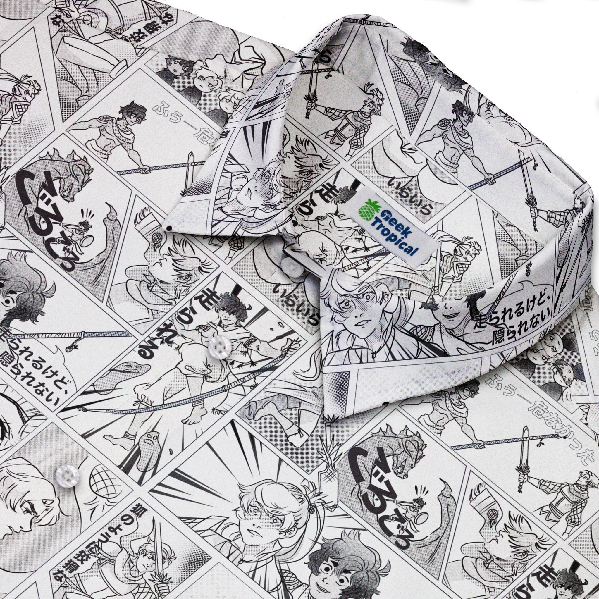 Geek Tropical Manga Button Up Shirt - adult sizing - Anime - Design by Claire Murphy