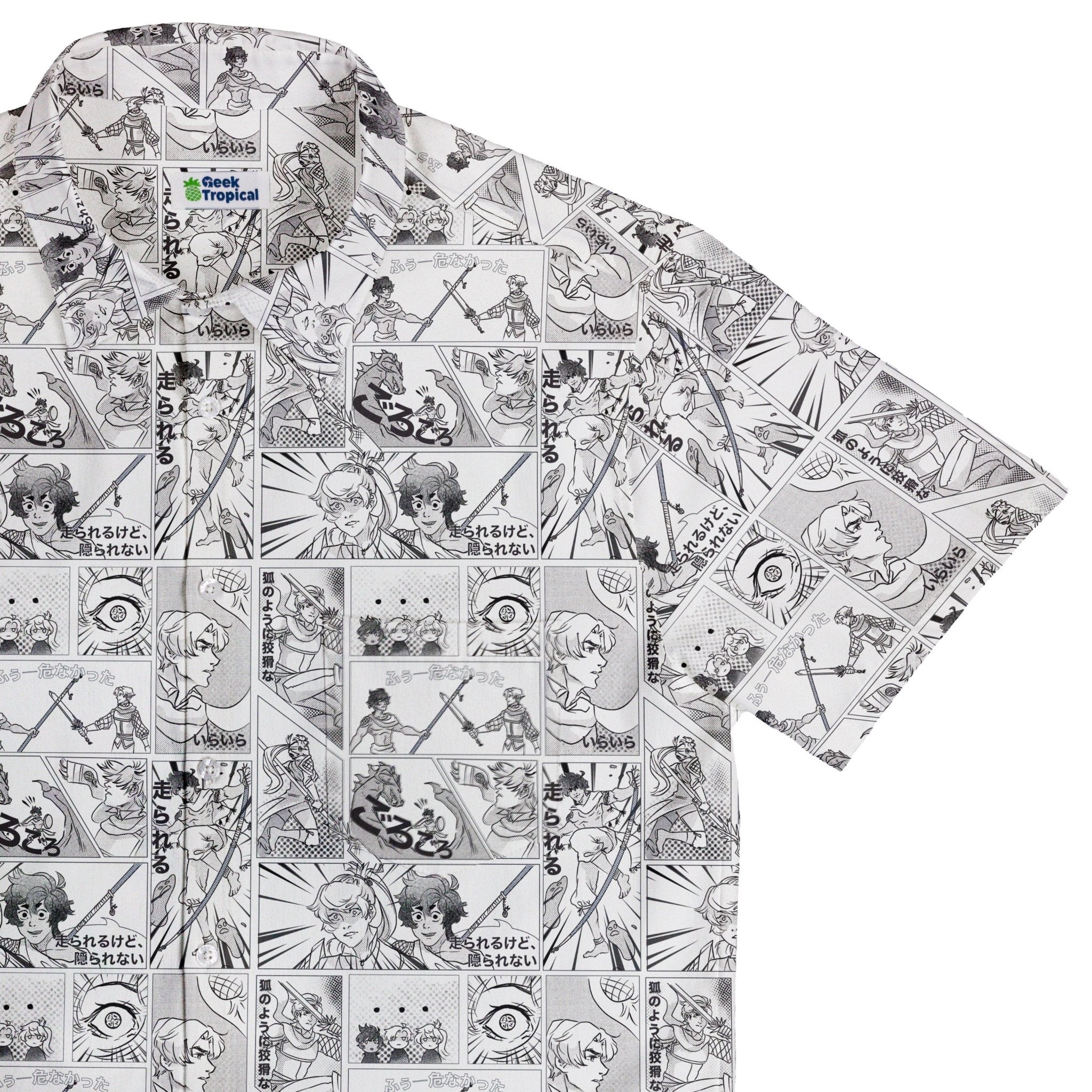 Geek Tropical Manga Button Up Shirt - adult sizing - Anime - Design by Claire Murphy