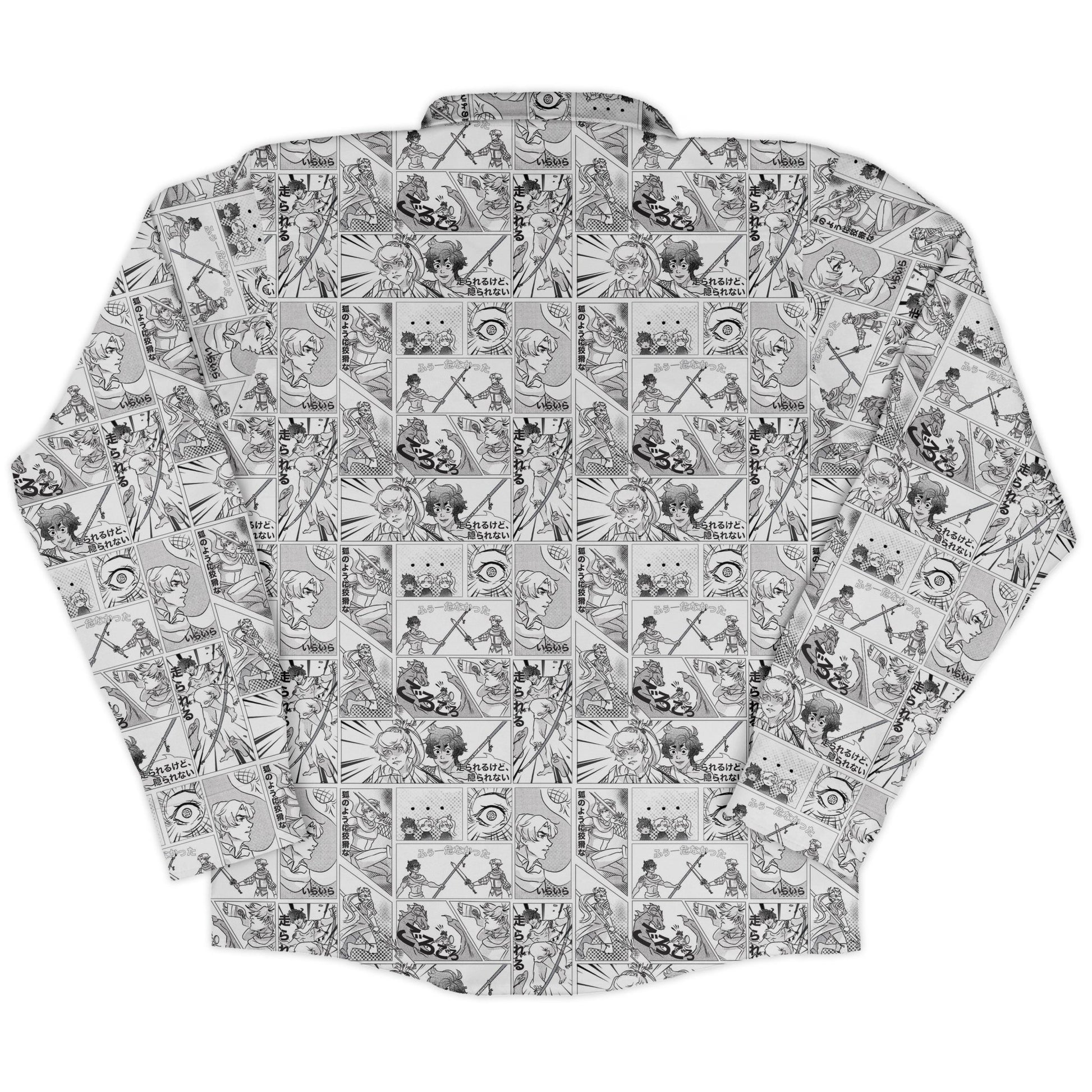 Geek Tropical Manga Long Sleeve Button Up Shirt Geek Nerd adult sizing Anime Design by Claire Murphy